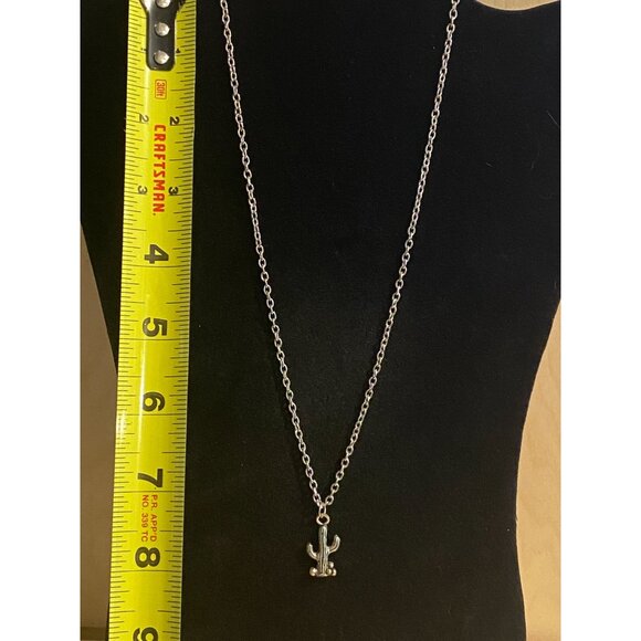 Silver Cactus Pendant Necklace - Chain - Quirky & Cute Jewelry - Picture 4 of 4